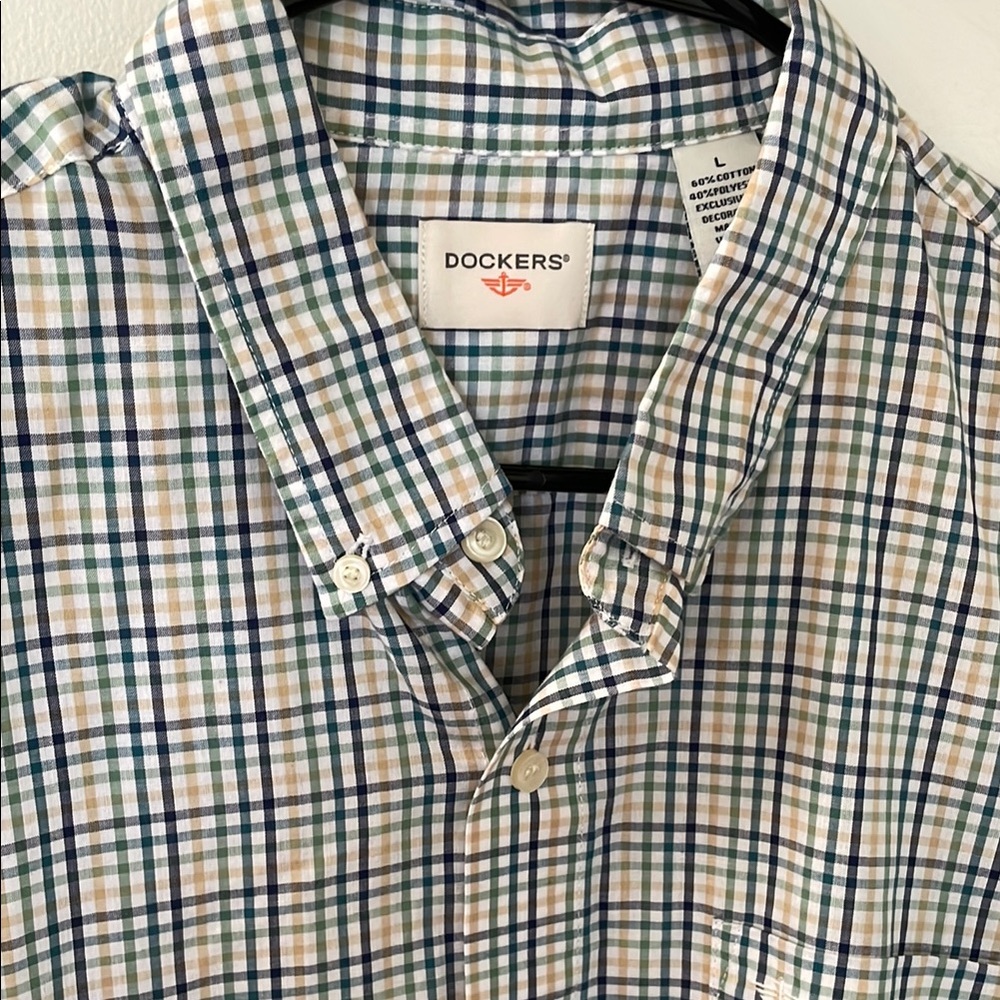 Dockers Men's Plaid Shirt - Green and Tan